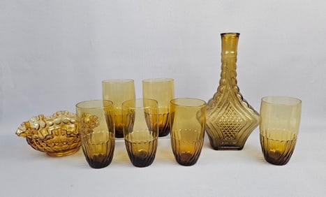 A Collection of Mid-20th Century Amber-Hued Glassw