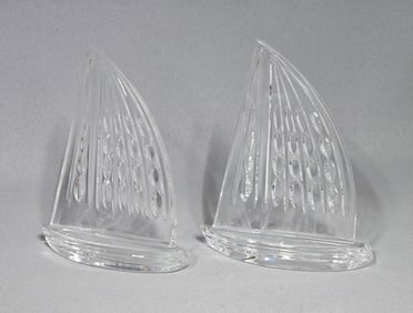 A Pair of Waterford Crystal Sailboat Paperweights