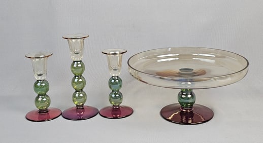 A Krosno Elegant Cake Stand and Three Candleholders