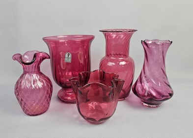 A Collection of Cranberry Glass Vases Inc Pilgram
