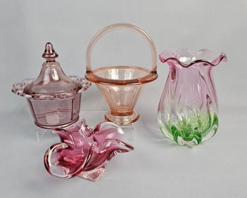 A Group of Four Decorative Glassware Items, includ