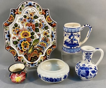 A Group of Five Dutch-Style Decorative Ceramics