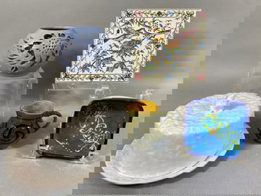 A Collection of Five Ceramic and Stoneware Decorat