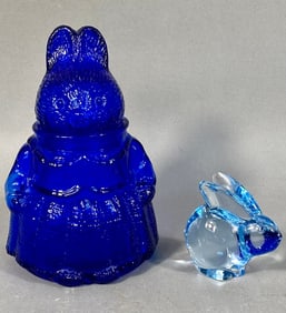 A Pair of Cobalt Blue Glass Rabbit Figures, includ