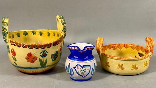 A Group of Three Italian Hand-Painted Ceramic Vess