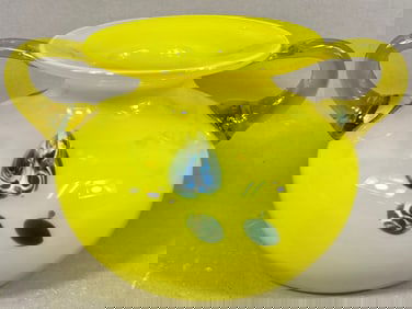 Mid-Century Murano Style Art Glass Handled Vase, Y