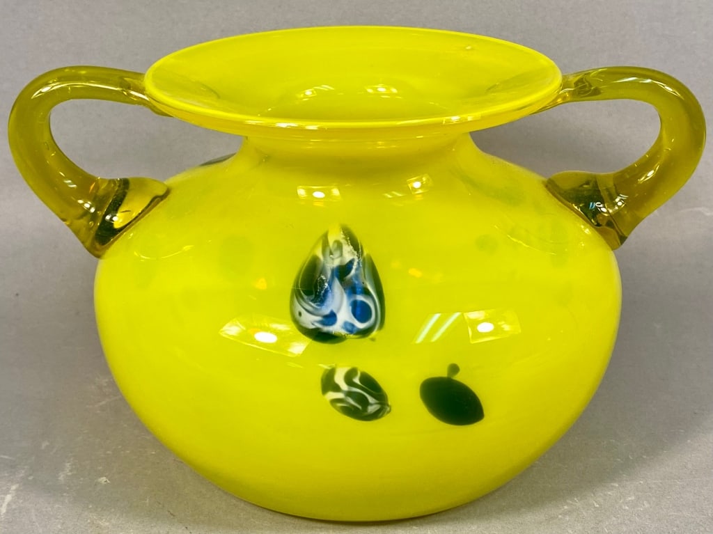 Mid-Century Murano Style Art Glass Handled Vase, Y (1 of 5)