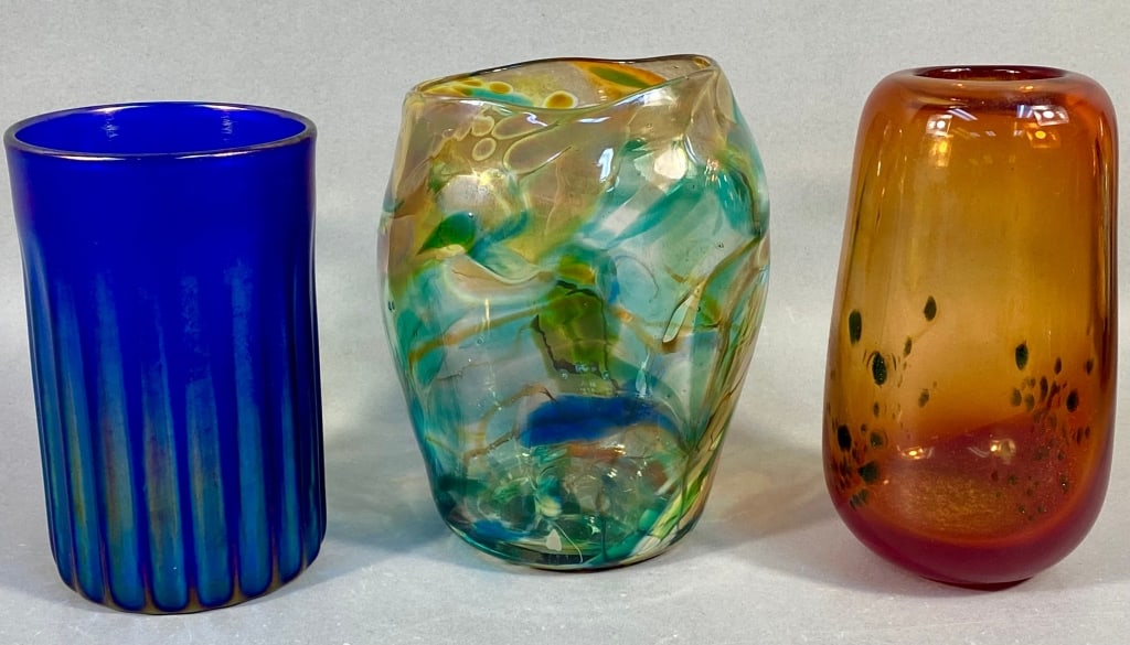 Three Signed Art Glass Vessels (1 of 7)