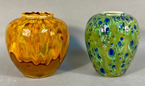 A Pair of Glazed Ceramic Drip Glaze Vases, one sig