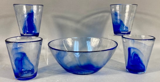 A Set of Five Bormioli Rocco Murano Cobalt Blue Sw