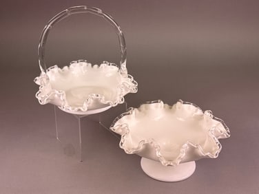 A Pair of Fenton Silver Crest Milk Glass Basket an