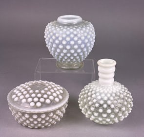 Three Pieces of Fenton French Opalescent Hobnail G