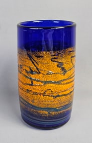 Signed McKinney Studio Art Glass Cobalt Cylinder Vase, Dated 1993