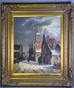 F. M. Benninck, A Winter Dutch Street Scene, Oil on Canvas