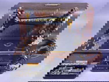 Rockford Electric Sewing Machine with Bentwood Case and 12 Greist Attachments