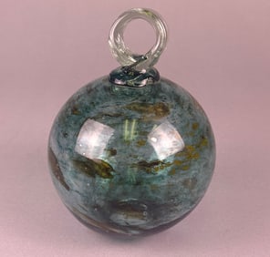 Hand Blown Mottled Glass Spherical Ornament or Float