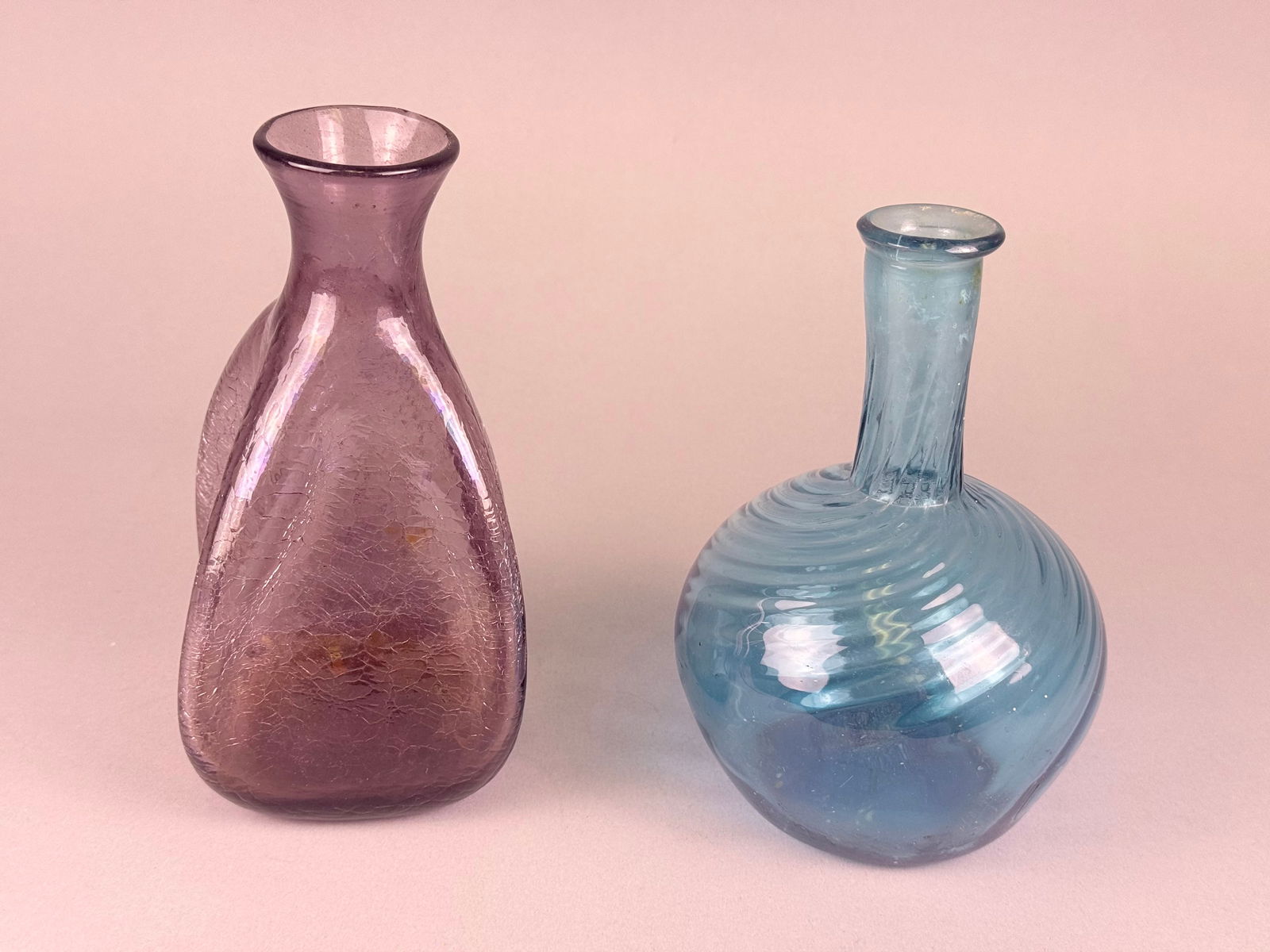 A Pair of Hand-Blown Art Glass Vases, Crackle and Optic Ribbed (1 of 6)