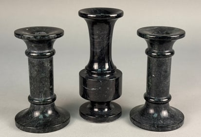 A Trio of Polished Dark Serpentine Marble Decorative Objects, Taiwan