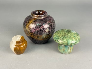 Three Carved and Polished Decorative Stone Objects