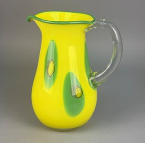Italian Murano Glass Mid-Century Modern Yellow and Green Spotted Pitcher