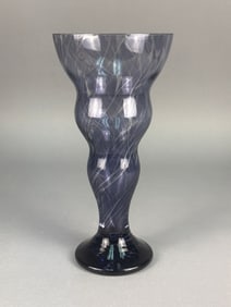 Contemporary Studio Art Glass Vase in Indigo with Internal White Filigree