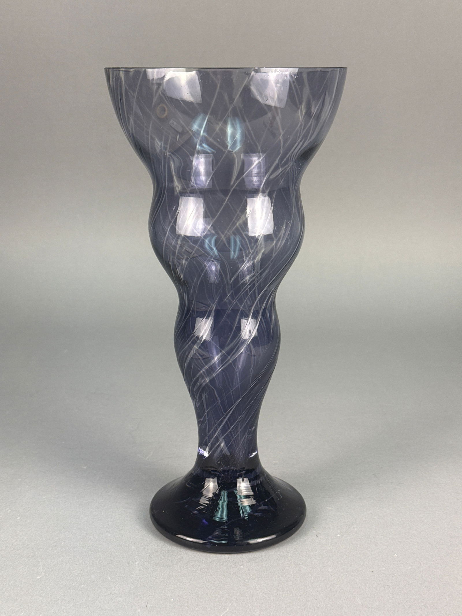 Contemporary Studio Art Glass Vase in Indigo with Internal White Filigree (1 of 6)
