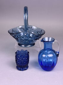 A Trio of Mid-20th Century Blue Glass Tableware