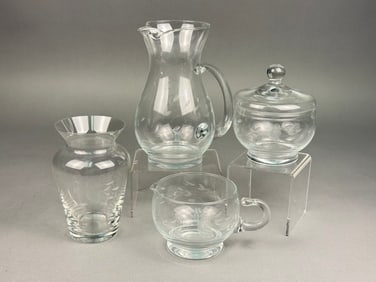 A Collection of 4 Princess House Heritage Etched Crystal Tableware Items