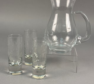 A Four-Piece Princess House Etched Glass Beverage Set