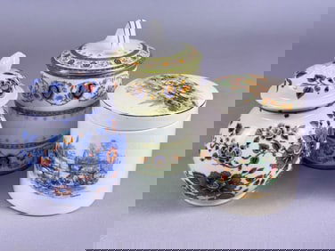 Trio of Ceramic Canisters: Est?©e Lauder 1979, MZ Austria, and Sandland Ware