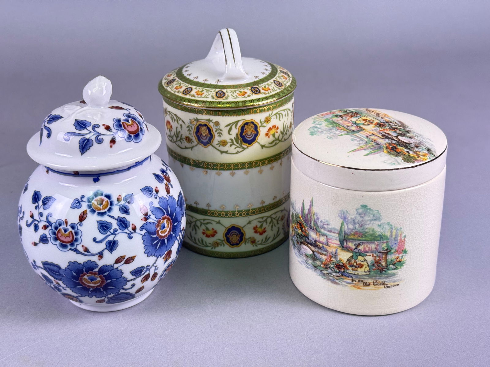 Trio of Ceramic Canisters: Est?©e Lauder 1979, MZ Austria, and Sandland Ware (1 of 7)