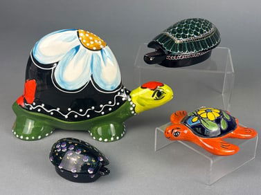 A Collection of S.R. Turov Hand-Painted Ceramic Folk Art Turtles
