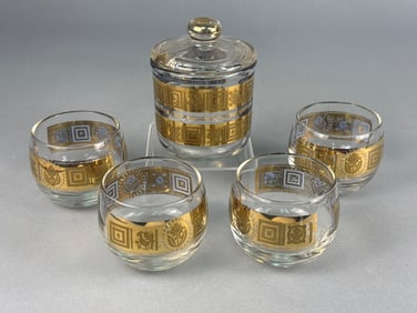 A Five-Piece Set of Gilt and Enamel Decorated Glass Tableware