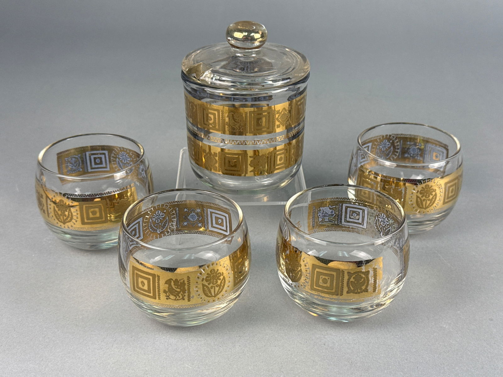 A Five-Piece Set of Gilt and Enamel Decorated Glass Tableware (1 of 5)