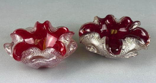 A Pair of Murano Glass Floral Ashtrays attributed to Barovier + Toso