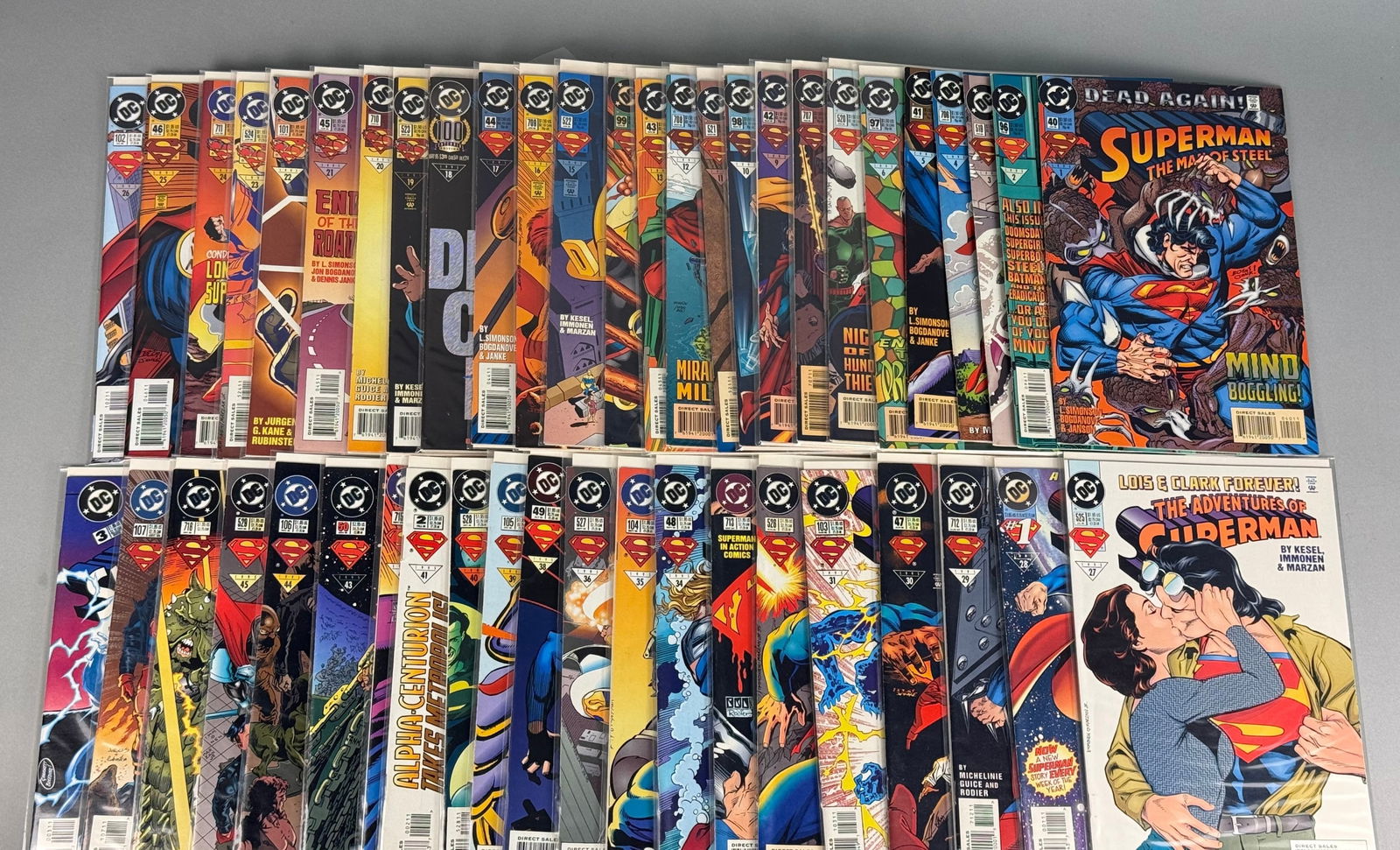 A Collection of DC Comics Superman Universe Comic Books 1995: A collection of DC Comics Superman comic books. This lot comprises 48 American comic books predominantly featuring the DC Comics character Superman. Titles include 'Superman, ' 'The Adventures of Supe
