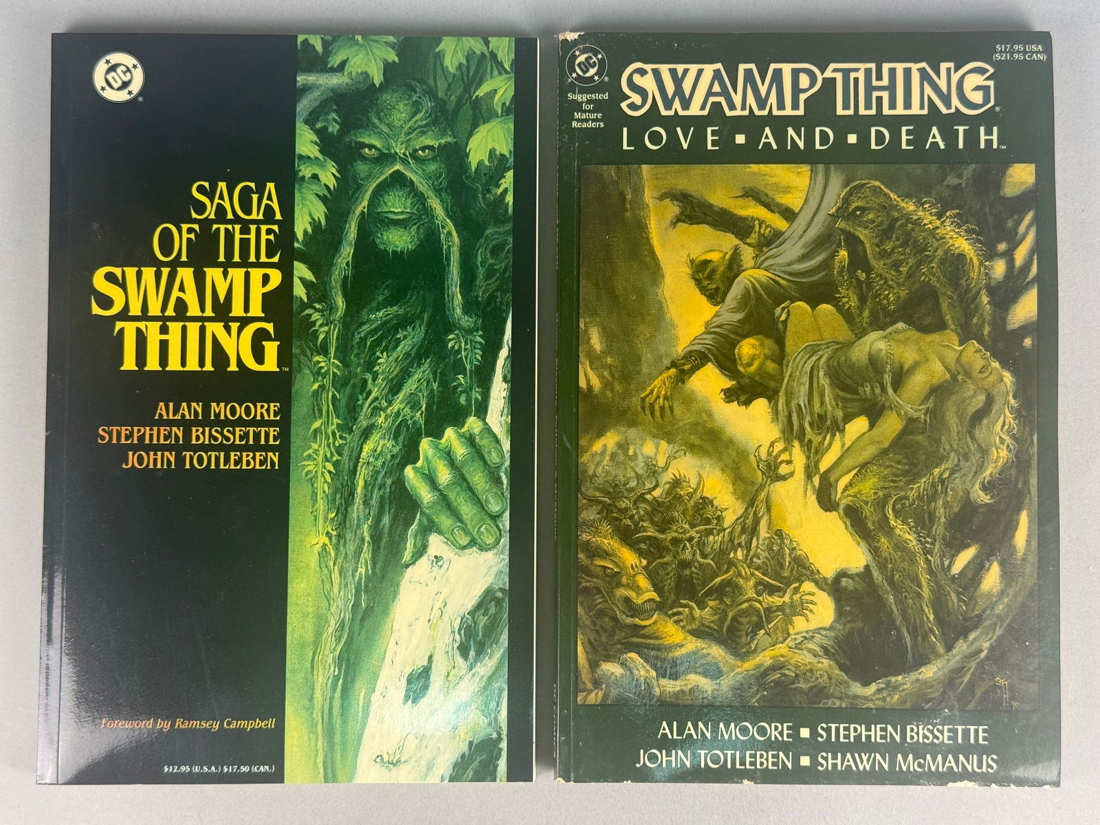 A Pair of Alan Moore Swamp Thing Trade Paperbacks: 'Saga of the Swamp Thing' and 'Swamp Thing: Love (1 of 7)