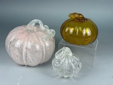 Three Contemporary Decorative Hand Blown Glass Pumpkins