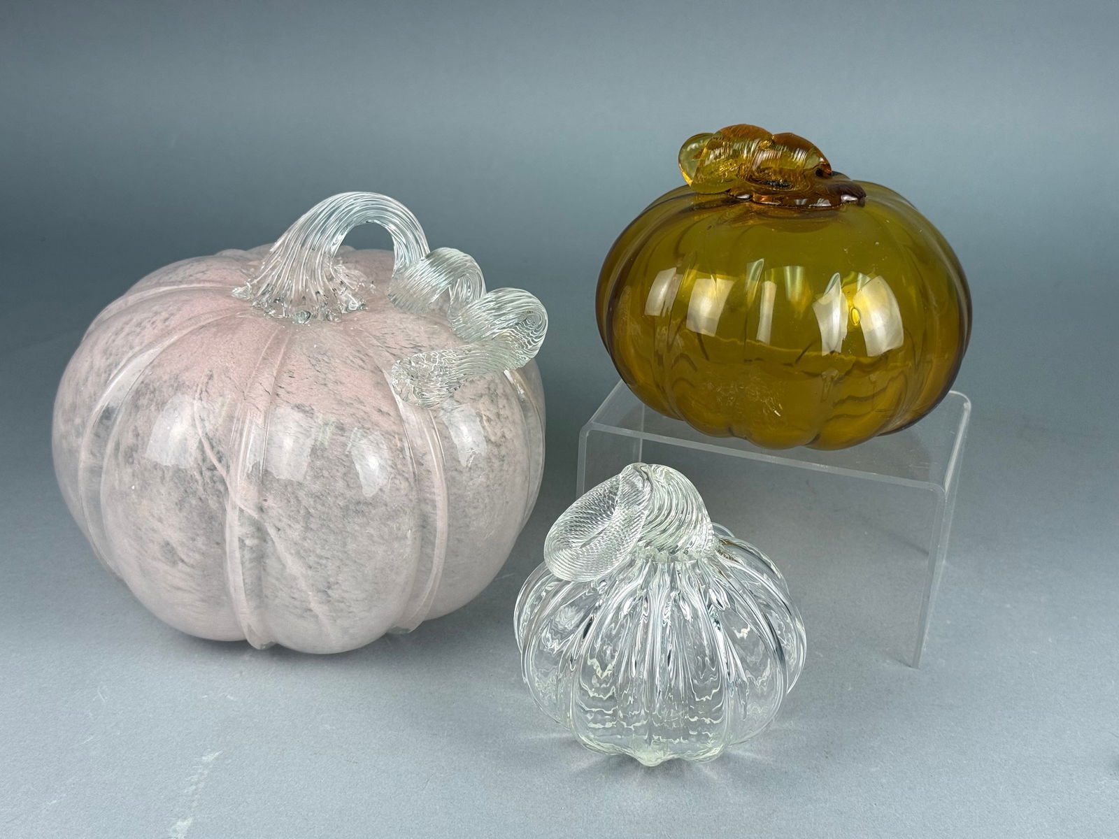 Three Contemporary Decorative Hand Blown Glass Pumpkins (1 of 6)
