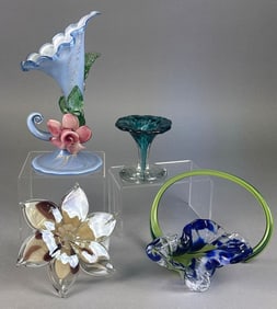 A Collection of Art Glass Objects, including a Hull Pottery Woodland Vase