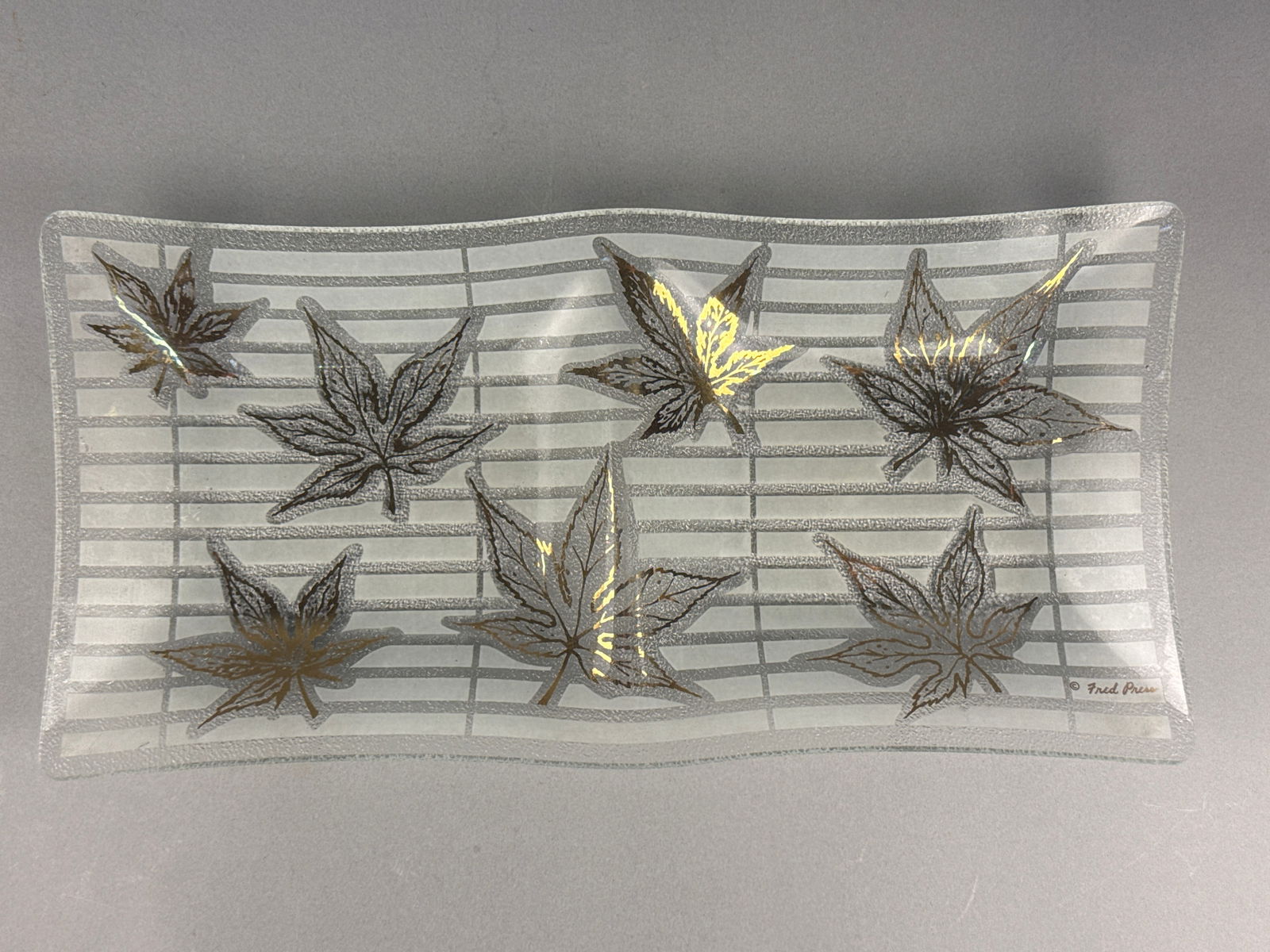 Fred Press Mid-Century Modern Gold Maple Leaf Glass Serving Tray (1 of 6)