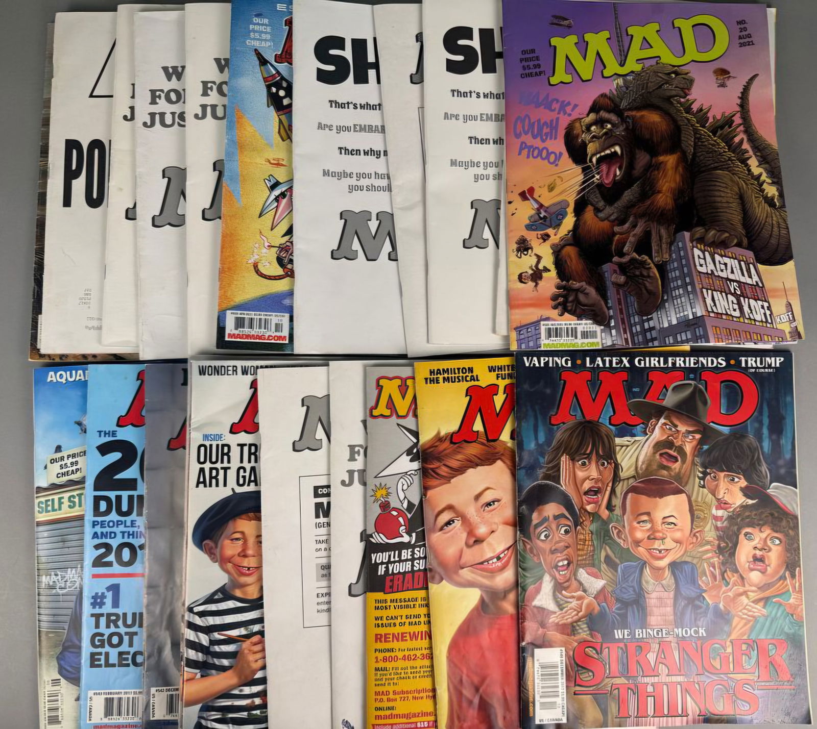 A Collection of MAD Magazine Issues, 2016-2023, including 'Godzilla vs. King Kong' Cover (1 of 5)