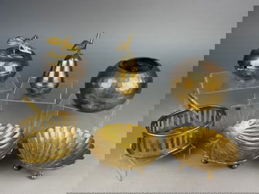 A Collection of 6 Mid-Century Hollywood Regency Style Brass Decorative Accessories