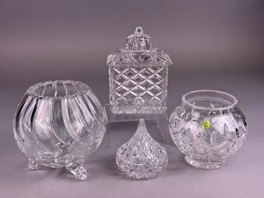 A Collection of Four Pieces of Cut Crystal Including a Gorham Chantilly Tea Caddy