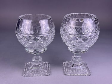 A Pair of Zawiercie Hand-Cut Lead Crystal Brandy Snifters