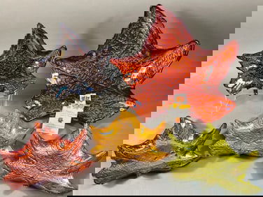 A Collection of Five AKCAM Turkish Glass Maple Leaf Dishes