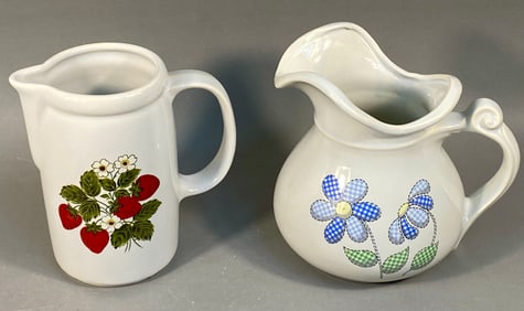 A Pair of McCoy Pottery Pitchers including Gingham Check Flower Pattern