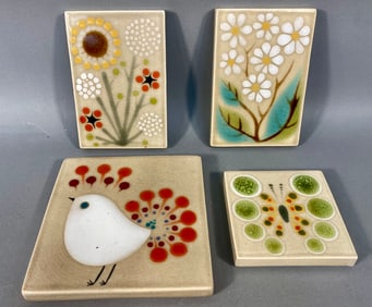 A Collection of Four Mid-Century Modern Glazed Ceramic Decorative Tiles