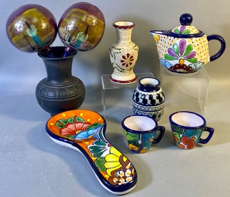 A Collection of 9 Pieces of Mexican Talavera and Folk Pottery