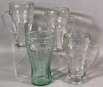 A Collection of 4 Libbey Coca-Cola Contour Glass Mugs and Tumbler